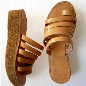 Genuine Leather Greek Goddess Sandals With Wedge